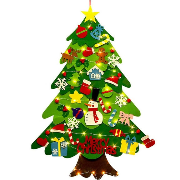 Shoreew Montessori Felt Christmas Tree for Toddlers with Lights DIY Games Kids Plush Christmas Tree Set with 32/40 Ornaments