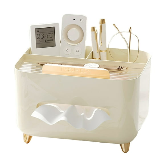 Shoreew Multifunctional Tissue Box Cover Holder with Storage Compartments Large Capacity Rectangular Napkin Tissue Organizer