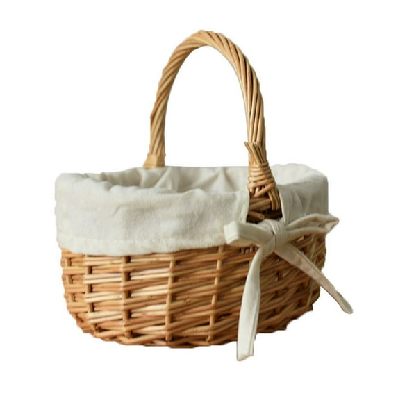 Shoreew Natural Wicker Flower Basket Handmade Willow Basket with Handle Compact Portable Multifunctional Easter Fruit Flower Basket