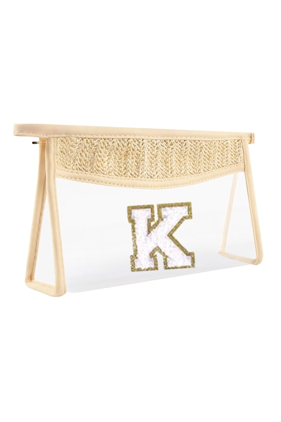 Personalized Initial Letter Bag Clear Makeup Pouch Large Capacity Zipper Closure Portable Beach Travel Toiletry Bag