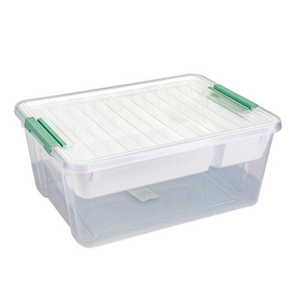 Shoreew Plastic Storage Box with Divided Tray Large Capacity Transparent Stackable Toy Storage Bin Playroom Container Organizer with Lid