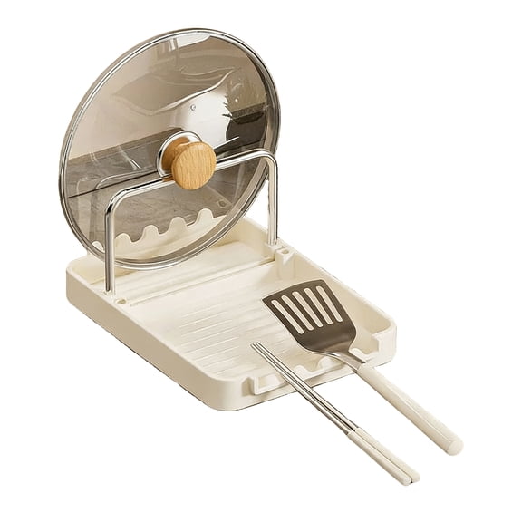 Shoreew Pot Lid Storage Rack Kitchen Pot Lid Stand with Drain Tray Spoon Rest Pan Lid Holder While Cooking for Chopping Board Spatula Turner