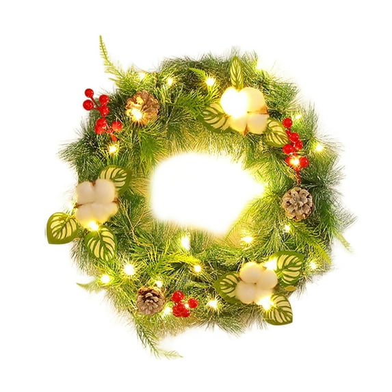 Shoreew Pre-Lit Christmas Wreath for Front Door 12 Inches LED Lighted Artificial Christmas Wreath with Pine Cones Berries for Indoor Outdoor Decor