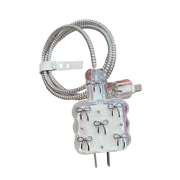 Shoreew Protective Case for iPhone 20W USB-C Adapter Charger Cable 3D Cartoon Bowknot Power Adapter Charger Protective Cover Charging Cord Protector