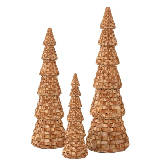 Shoreew Rattan Resin Christmas Tree Cone Natural Rattan Style Tabletop Christmas Tree Figurines for Winter Holiday Entryway Table Mantel Centerpiece