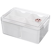 Shoreew Refrigerator Storage Box with 4 Detachable Bins Clear Lid Large Capacity Rectangle Fridge Vegetables Fruits Organizer Holder Kitchen Food Container