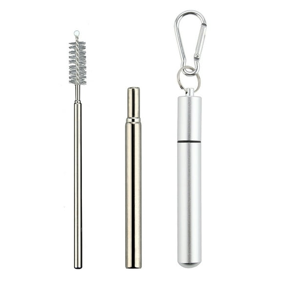 Shoreew Retractable Stainless Steel Straw with Keychain Cleaning Brush Case Portable Collapsible Metal Straw Set for Travel Cruise Ship Essentials