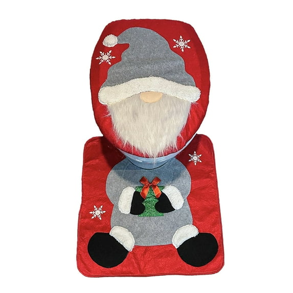 Shoreew Santa Toilet Seat Cover 2-Piece Christmas Bathroom Set Santa Claus Toilet Seat Cover And Mat Set for New Year Indoor Bathroom Decor