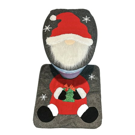 Shoreew Santa Toilet Seat Cover 2-Piece Christmas Bathroom Set Santa Claus Toilet Seat Cover And Mat Set for New Year Indoor Bathroom Decor