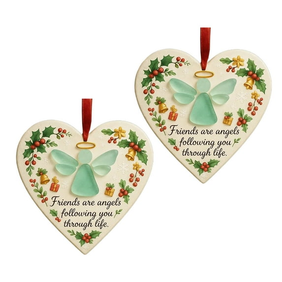 Shoreew Sea Glass Angel Ornament Friends Are Angels Sea Glass Art Christmas Ornament Friendship Heart Keepsake for Best Friends