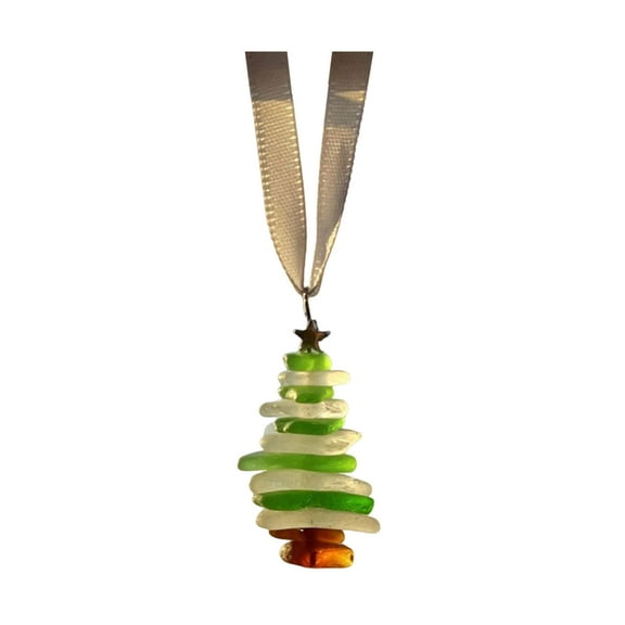 Shoreew Sea Glass Christmas Tree Ornament Sea Glass Tree Resin Craft Ocean Beach Xmas Hanging Ornament for Home Collection Holiday Decoration