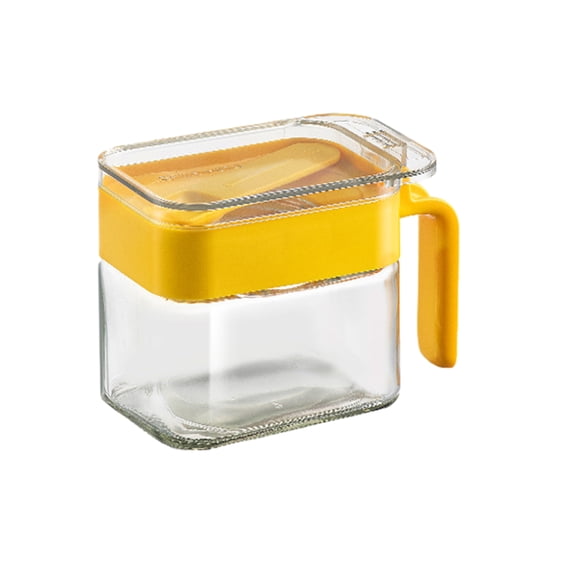 Shoreew Seasoning Box with Spoon Handle Dustproof Lid Clear Multifunctional Countertop Spice Condiment Salt Sugar Glass Storage Jar Container Kitchen Supplies