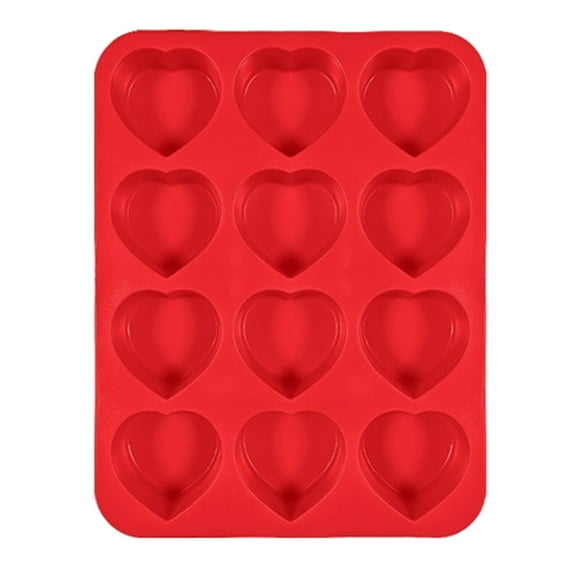 Shoreew Silicone Muffin Pan 12-Cup Heart Cupcake Pan Non-stick Cake Mold Food-Grade Baking Mold for Cupcakes Chocolates Easy Demolding