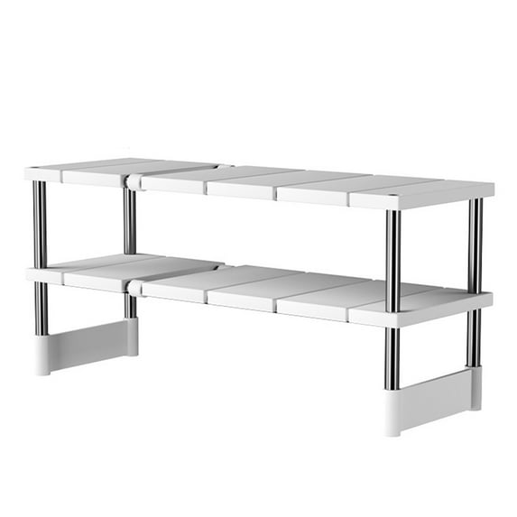 Shoreew Sink Organizer Expandable Heavy Duty Metal Shelf Strong Load-bearing Single/Double Layer Retractable Bathroom Storage Rack