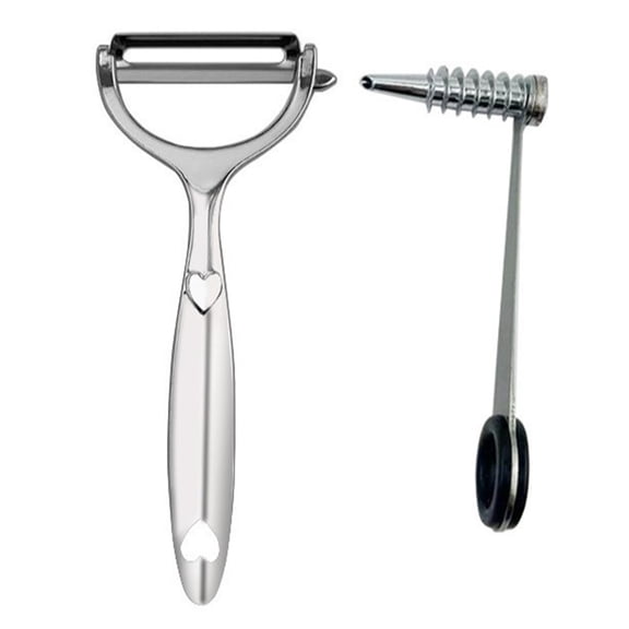 Shoreew Spiral Cutter Peeler Set Stainless Steel Vegetable Spiralizer for Cucumber Carrot Ergonomic Rotary Peeling Tool with Non-Slip Grip