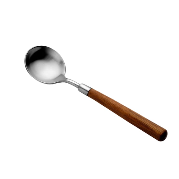 Shoreew Spoon Fork Cutlery Food Grade Wooden Handle Spoon Fork Smooth Surface Stainless Steel Tableware for Daily Use