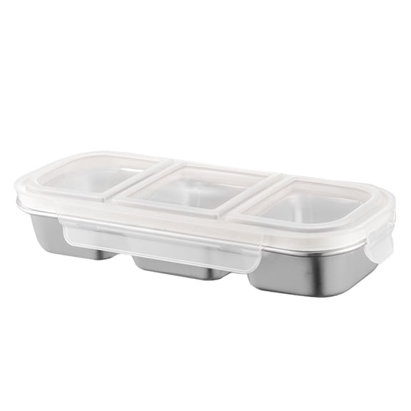 Shoreew Stainless Steel Snack Containers Reusable 3 Compartment Condiment Box with Lids Food Storage Sauce Cups for School Travel