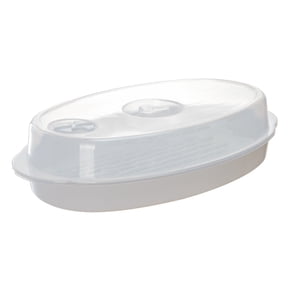 Shoreew Steamed Fish Plate with Transparent Cover Microwaveable Fish Steamer Pan Cooking Dish for Home Kitchen