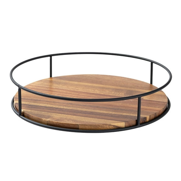 Shoreew Storage Tray Organizer Multifunctional 360-Degree Rotation Wooden Lazy Susan Turntable Kitchen Countertop Organizer