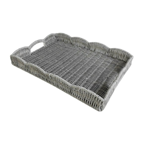 Shoreew Storage Tray Wicker Basket with Handles Retro Rattan Weave Design Easy to Clean Multi-Functional Countertop Organizer