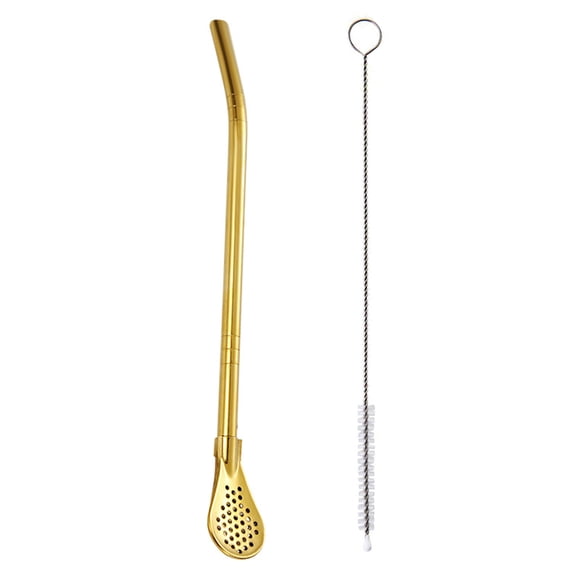 Shoreew Tea Drinking Straws Spoon Filter Colorful Stainless Steel with Brush Even Mesh Reusable Gourd Tea Tool
