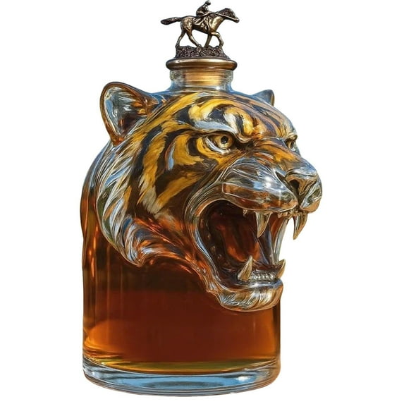 Shoreew Tiger Shape Whiskey Bottle 3D Animal Decanter 300ml Unique Glass Whiskey Bottle Gift for Whiskey Lovers Pet Enthusiasts