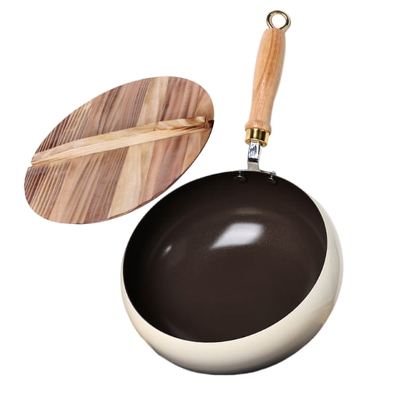 Shoreew Traditional Belly Wok Non-Stick Thick Bottom Frying Pan Even Heating Iron Skillet Versatile Iron Cookware Kitchen Gadget