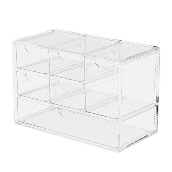 Shoreew Transparent Storage Box 3 Tiers 6 Compartments Jewelry Cosmetic Classification Storage Pull-out Drawers Stackable Dustproof Bedroom Desktop Organizer