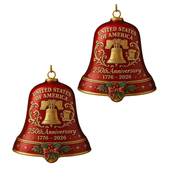 Shoreew United States 250th Anniversary Bell Ornament Patriotic Commemorative Doorbell Xmas Tree Hanging Decoration for Home Garden Decor