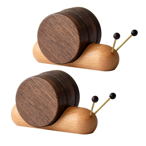 Shoreew Walnut Snail Coasters Set Wood Cup Mat Placemats Heat-Resistant Drink Pads for Tea Coffee Mugs Natural Wood Grain Home Decor