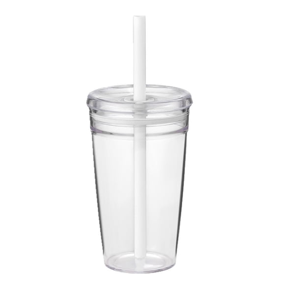 Shoreew Water Cup with Lid And Straw 450ML BPA-Free Reusable Iced Coffee Cup Clear Plastic Drinkware for Tea Smoothies
