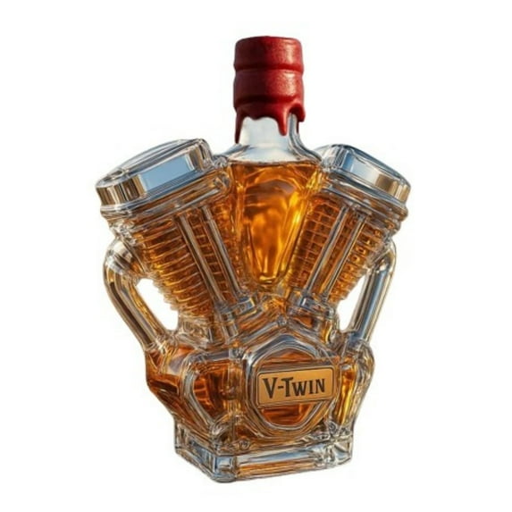 Shoreew Whiskey Bottle Motorcycle Engine Decanter Handmade Glass Bottle Mechanical Aesthetics Liquor Container for Motorcycle Enthusiasts