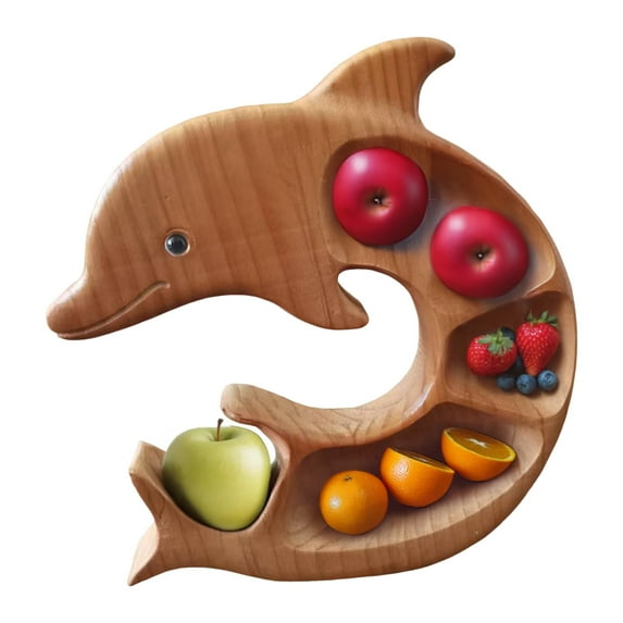 Shoreew Wooden Charcuterie Board Dolphin Shaped Cheese Board Fruit Serving Platter with 3-Compartment Fun Dolphin Kitchenware for Beach Parties