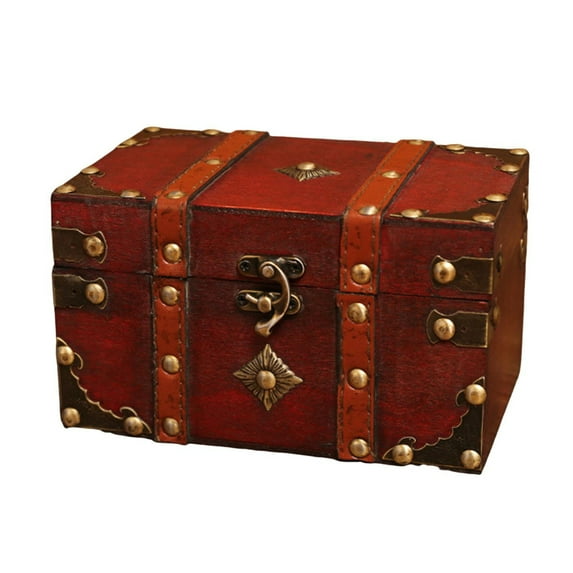 Shoreew Wooden Storage Box with Lock Large Capacity Multipurpose Decorative Treasure Chest Retro Style Storage Organizer