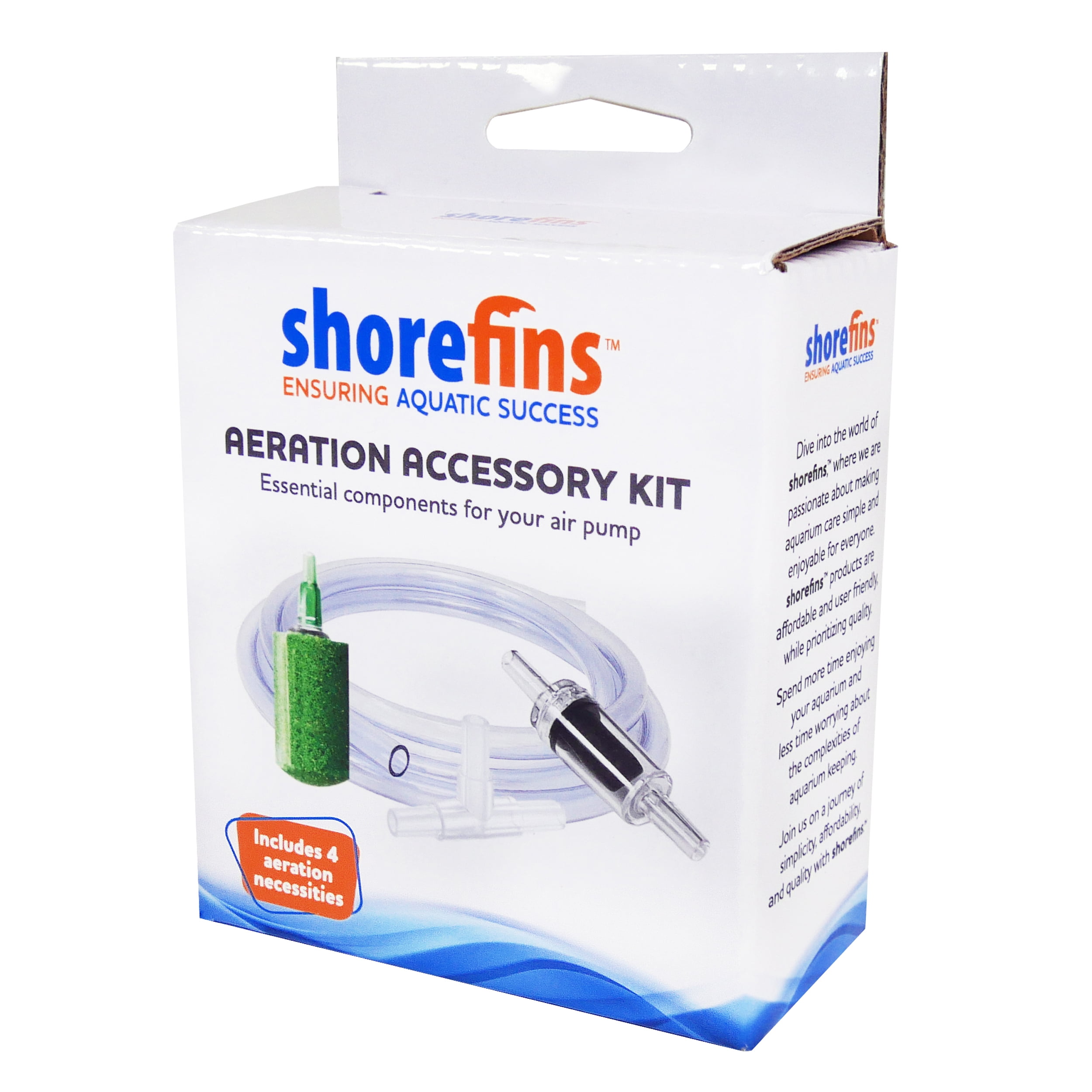 Shorefins 4 Piece Aeration Kit - Tubing, Air Stone, Valve, and Splitter. Oxygenation for Fish Tanks