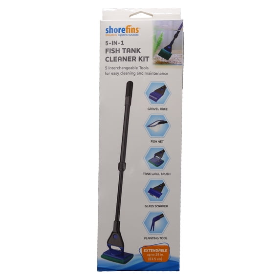 Shorefins 5-in-1 Fish Tank Cleaner Kit - Aquarium Cleaning Brush - Extra Long 25 inches by Penn-Plax
