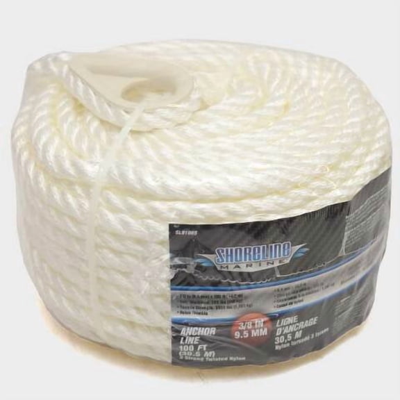 Shoreline Boat Anchor Line SL91005 | 3/8 Inch x 100 Feet White Nylon
