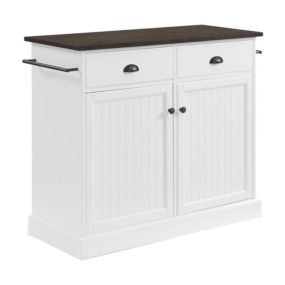 Coastal Charm White and Dark Brown 46" Kitchen Island with Storage