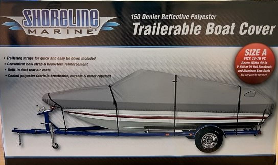 Shoreline Marine 150-Denier Polyester Water-Resistant Boat Cover, Gray, Model A