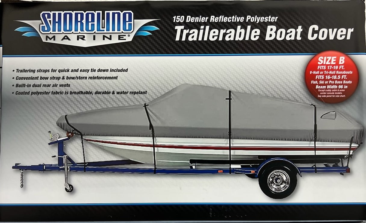 Shoreline Marine 150-Denier Polyester Water-Resistant Boat Cover, Gray, Model B