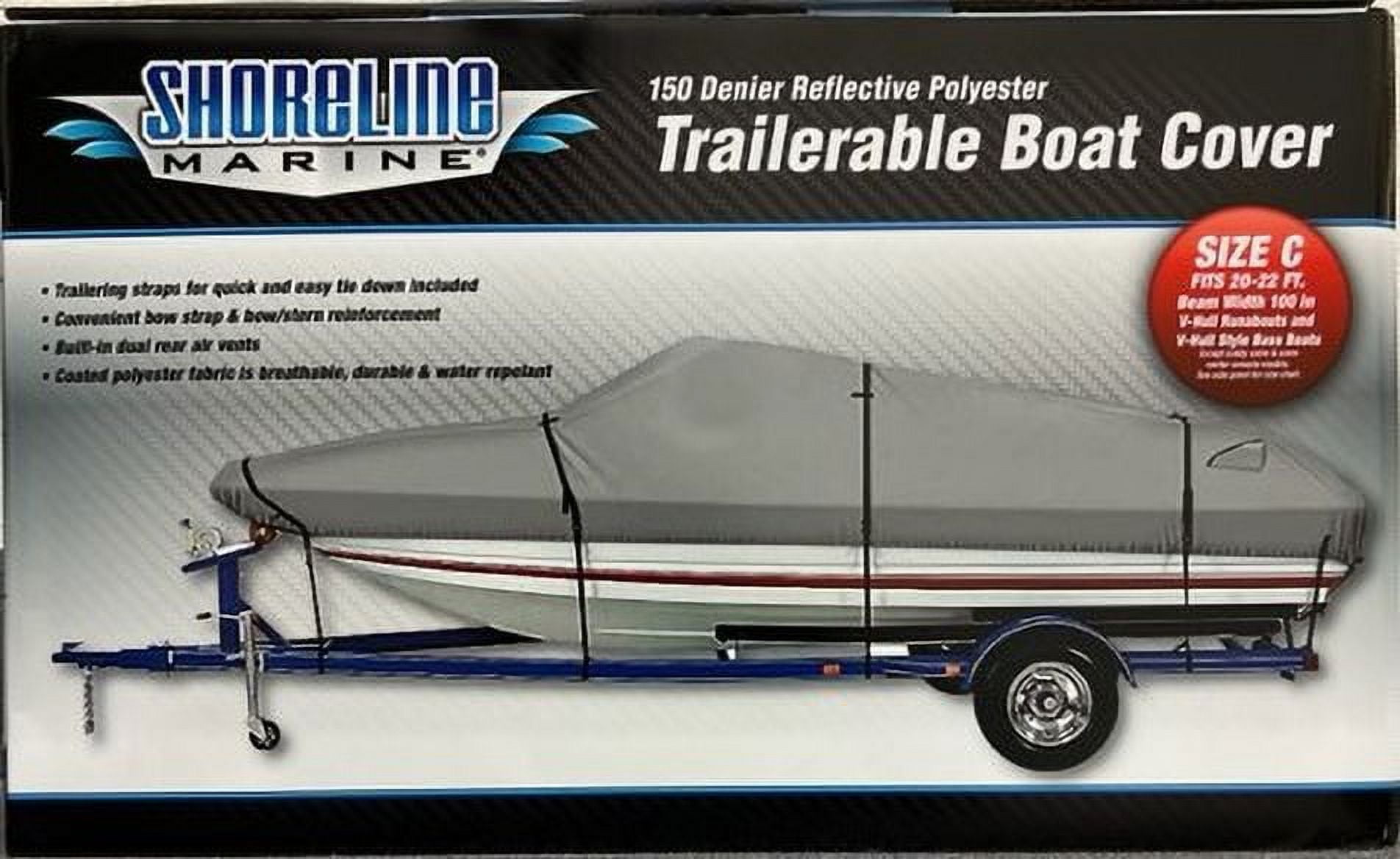 Shoreline Marine 150-Denier Polyester Water-Resistant Boat Cover, Gray, Model C