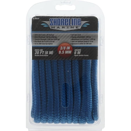 Shoreline Marine Double Braided Nylon Dock Line, 3/8 in x 20 ft, Blue