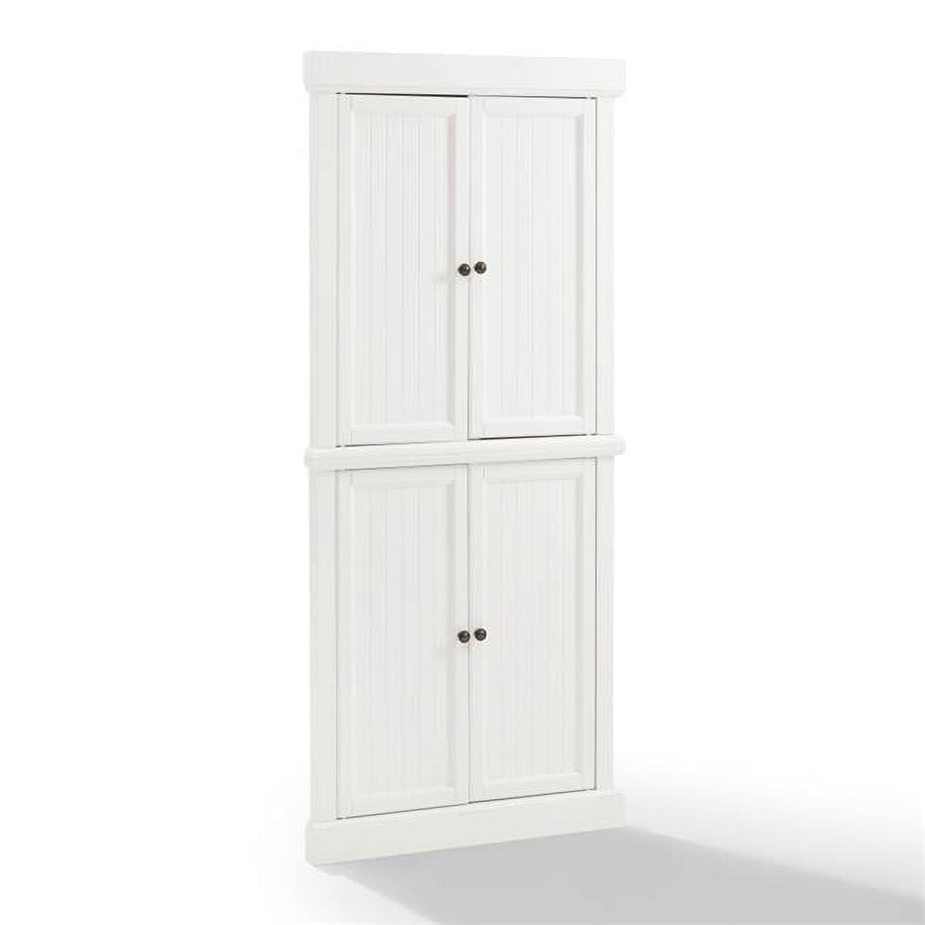 White Pinewood Tall Corner Accent Cabinet with Adjustable Shelving