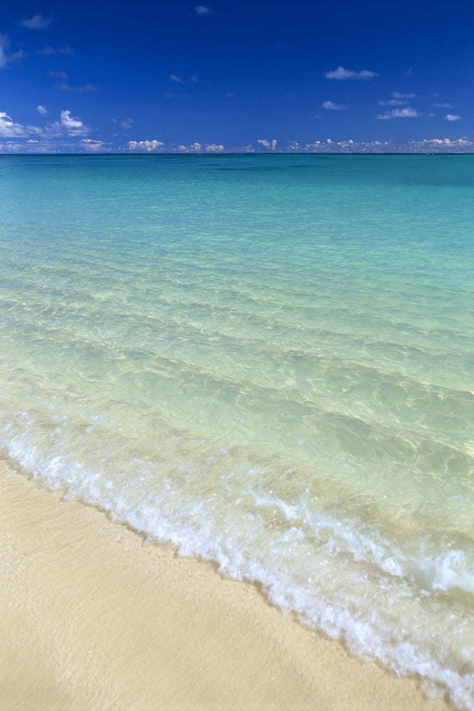 Shoreline Water Breaking Onto Shore Turquoise Ocean Clouds Along Horizon C1725 Canvas Art - Dana Edmunds Design Pics (24 x 38)