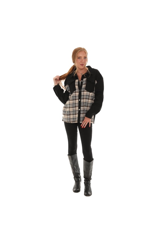 Shoreline's Denim Jacket with Plaid Inset