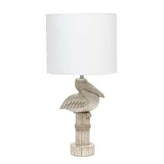 Beige Wash Pelican Table Lamp with White Drum Shade