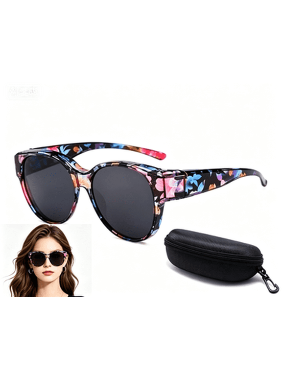 Shoreside Fit Over Sunglasses,Trendy Round Cat-Eye Sunglassess For Women Men