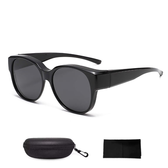 Shoreside Polarized Fit-Over Sunglasses, Trendy Round Cat-Eye Sunglasses for Women & Men (A)