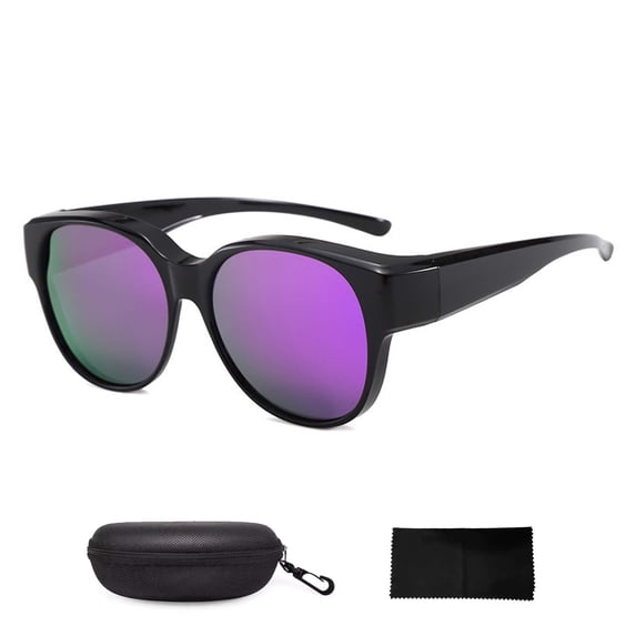 Shoreside Polarized Fit-Over Sunglasses, Trendy Round Cat-Eye Sunglasses for Women & Men (C)