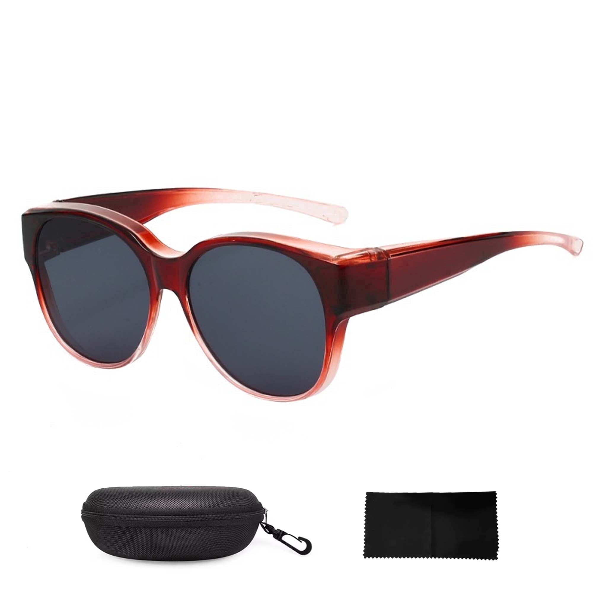 Shoreside Polarized Fit-Over Sunglasses, Trendy Round Cat-Eye Sunglasses for Women & Men (L)